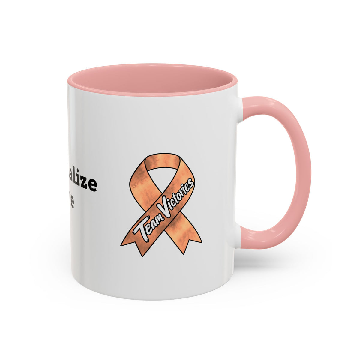 Moooove Over Cancer mug with Team Victories Uterine Cancer awareness ribbon on a coffee table