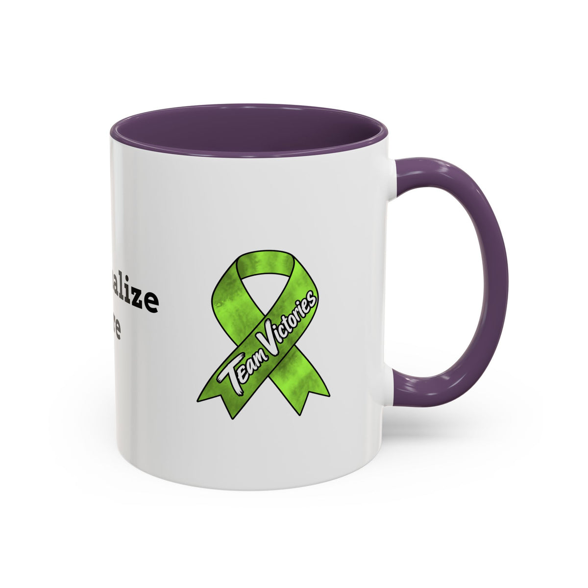 Moooove Over Cancer mug front view with purple character artwork and Non-Hodgkin/Lymphoma Cancer awareness ribbon