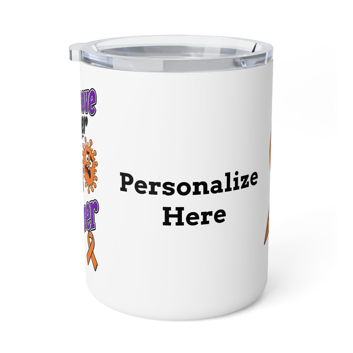 Moooove Over Cancer mug showing the area for a personalized name or custom text