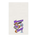Moooove Over Cancer tea towel with colorful cow artwork and pink-and-blue awareness ribbon