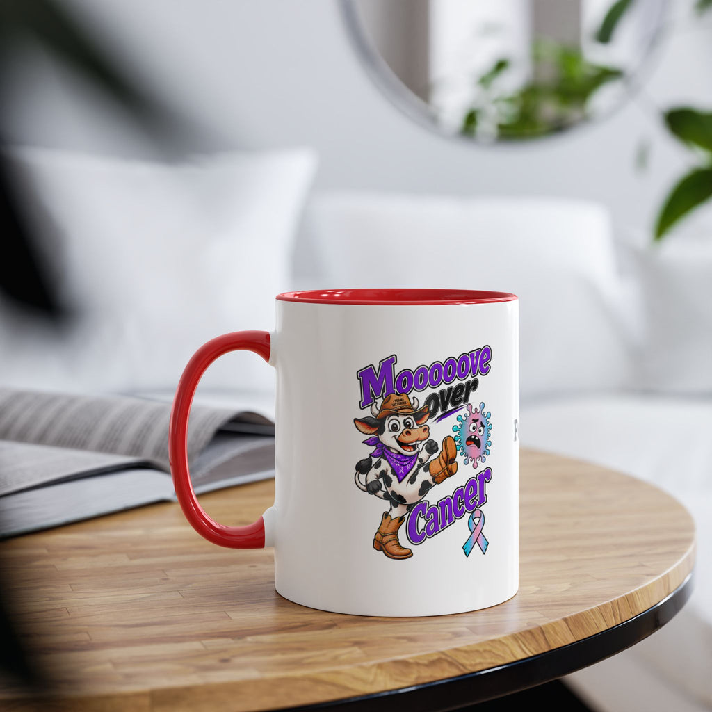 Moooove Over Cancer personalized mug displayed on a table
