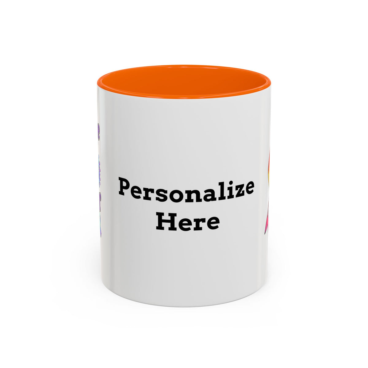 Moooove Over Cancer mug back view with orange accent interior and handle