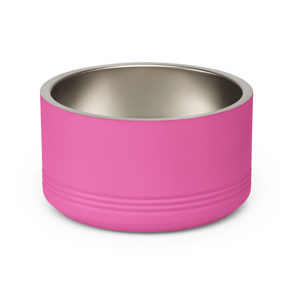 Plain pink stainless steel pet bowl showing the exterior