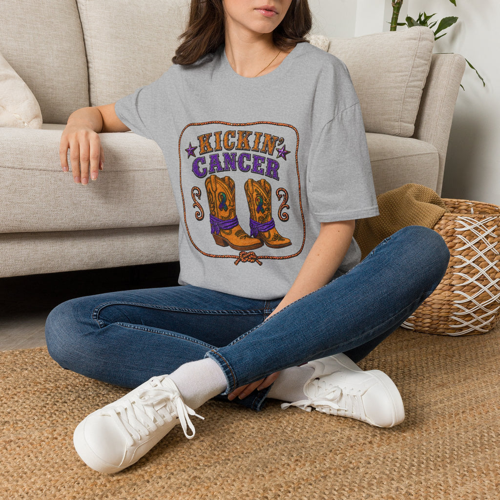 Kickin' Cancer Western Cowboy Boots T-Shirt