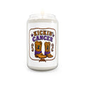 Kickin' Cancer 13.75 oz soy candle with western boot artwork on a white background