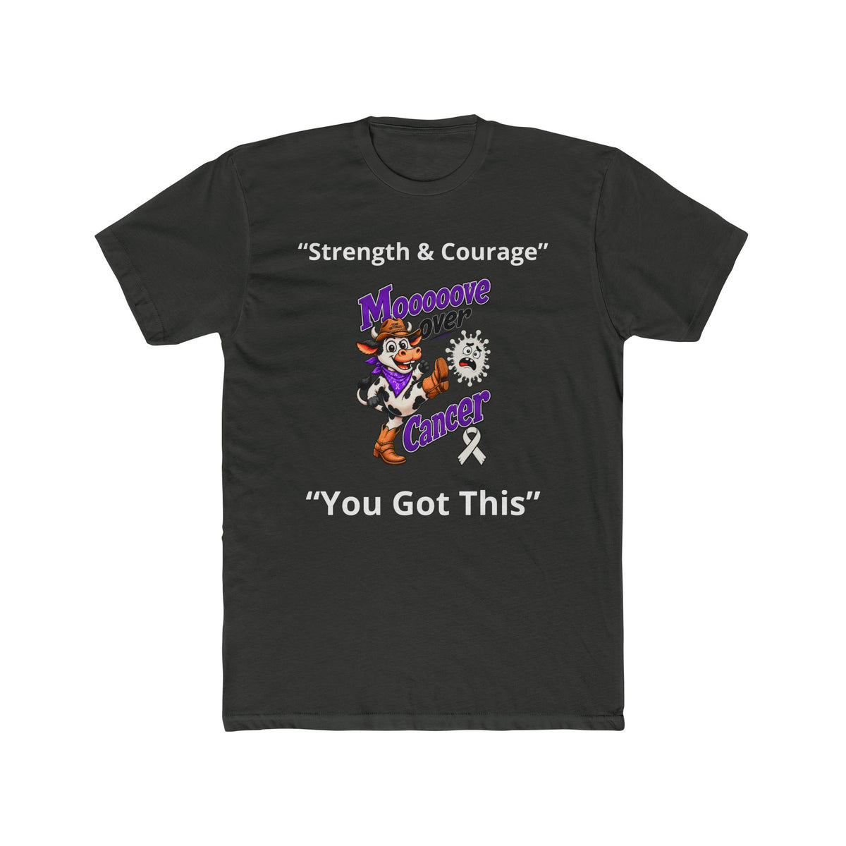 Moooove Over Cancer Lung Cancer awareness ribbon T-shirt in charcoal