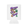 Moooove Over Cancer can cooler with a cheerful cow, purple lettering, and green awareness ribbon