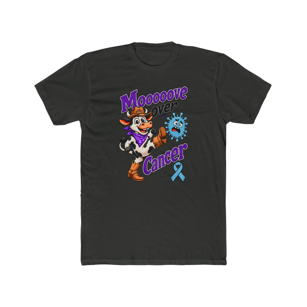 Black Moooove Over Cancer T-shirt with bold cowboy cow graphic