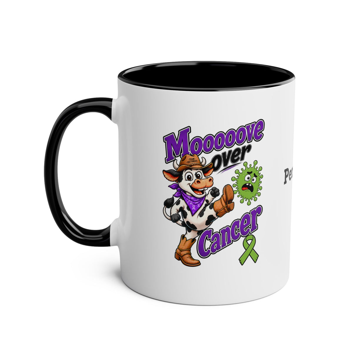 Moooove Over Cancer two-tone mug with black handle and interior