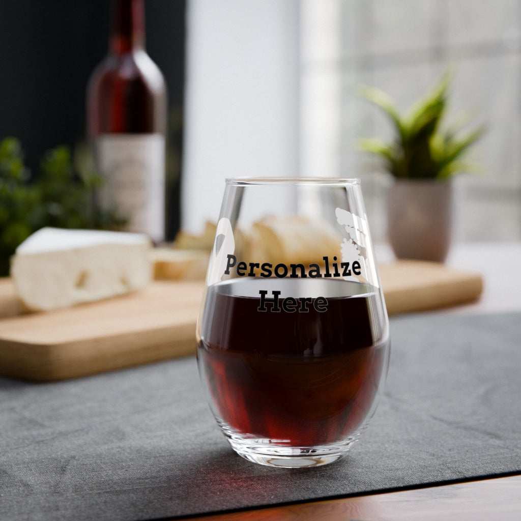 Personalized Moooove Over Cancer stemless wine glass with red wine