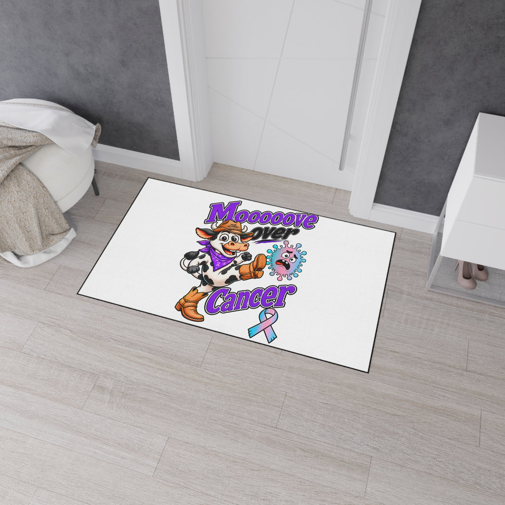 Moooove Over Cancer entry rug shown beside a bedroom doorway