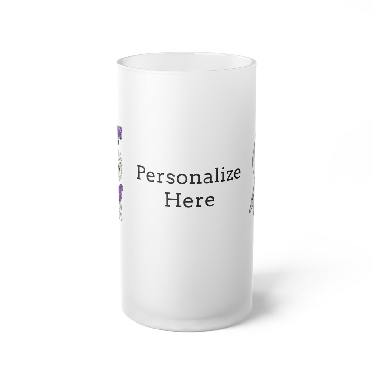Moooove Over Cancer frosted glass mug showing its personalization area
