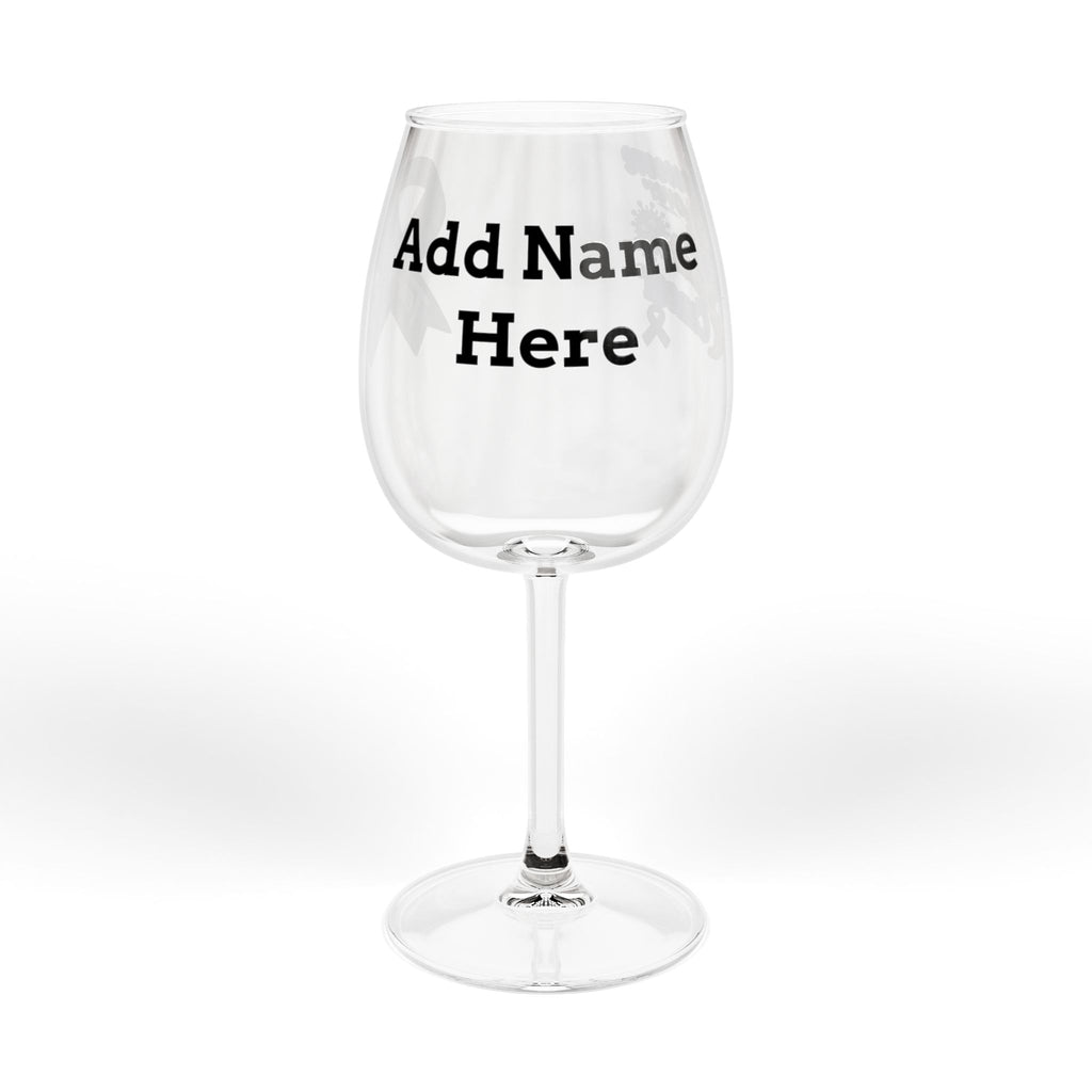 Personalized Moooove Over Cancer wine glass showing the custom name option