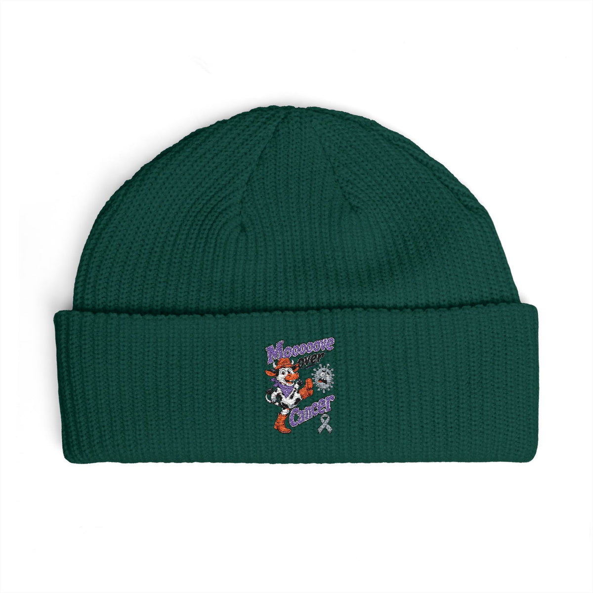 Moooove Over Cancer embroidered cuff beanie in deep teal