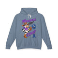 Blue-gray Moooove Over Cancer hoodie displaying a Colon Cancer awareness ribbon