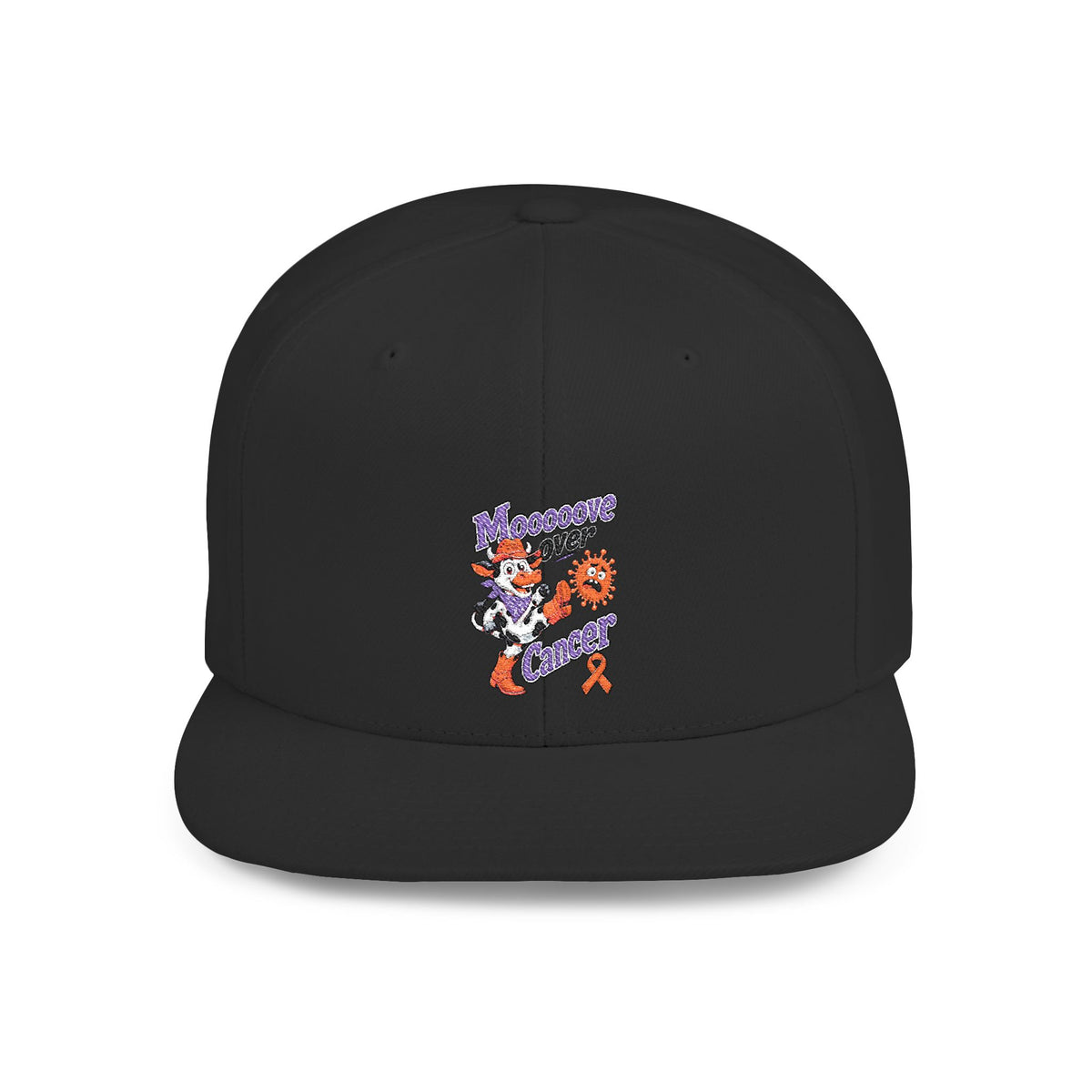 Heather gray and black Moooove Over Cancer hat with Uterine Cancer awareness ribbon