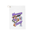 Moooove Over Cancer golf towel with colorful cow artwork and awareness ribbon